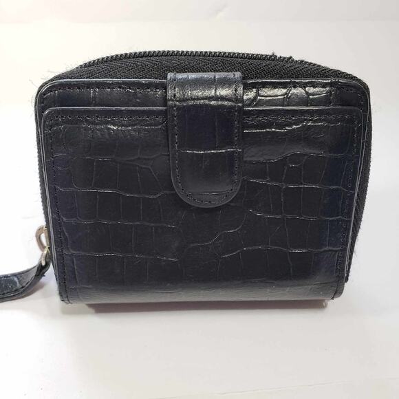 WalletBe Dimo Gear Black Crocodile Embossed Leather Mini Accordion Card Wallet - Picture 2 of 6